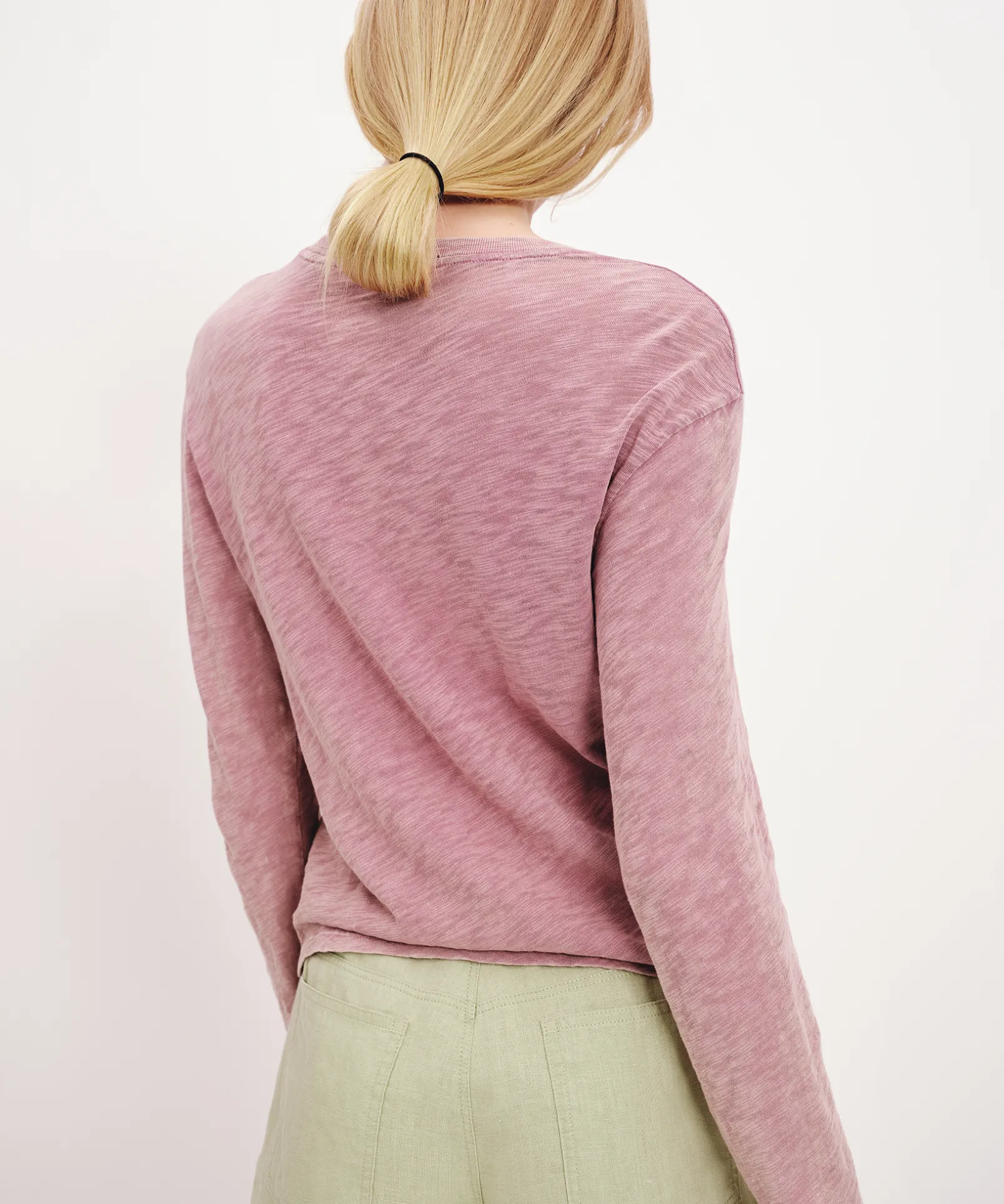 Slub Jersey With Chroma Wash Long Sleeve Crop Tee - Wisty Mauve