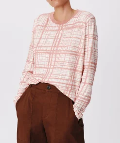 Slub Jersey With Crosshatch Long Sleeve Tee - Faded Rosewood-Chalk