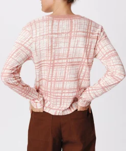 Slub Jersey With Crosshatch Long Sleeve Tee - Faded Rosewood-Chalk