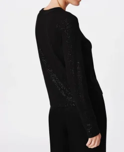 Slub Jersey With Foil Long Sleeve Crop Tee - Black-Black