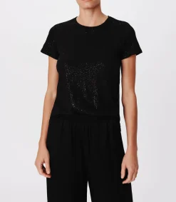 Slub Jersey With Foil Schoolboy Short Sleeve Crew Neck Tee - Black-Black