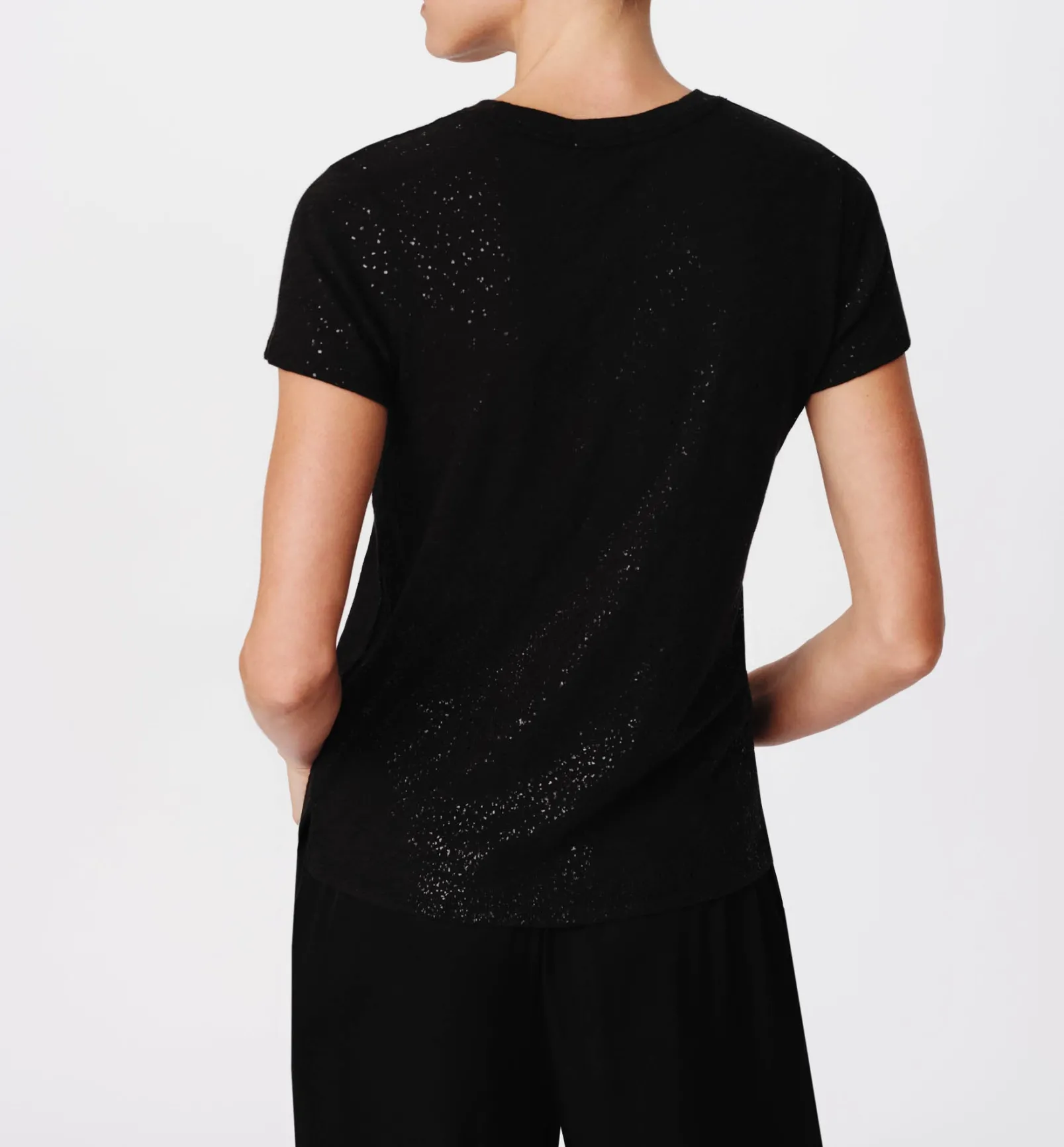 Slub Jersey With Foil Schoolboy Short Sleeve Crew Neck Tee - Black-Black