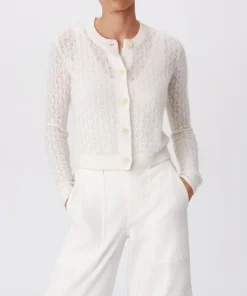 Wool Blend Textured Cardigan - Chalk