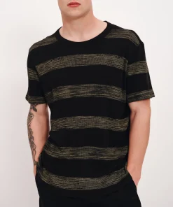2X1 Rib With Sunbleached Stripe Short Sleeve Crew Neck Tee - Black
