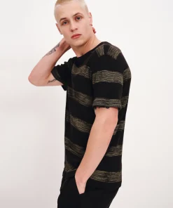 2X1 Rib With Sunbleached Stripe Short Sleeve Crew Neck Tee - Black